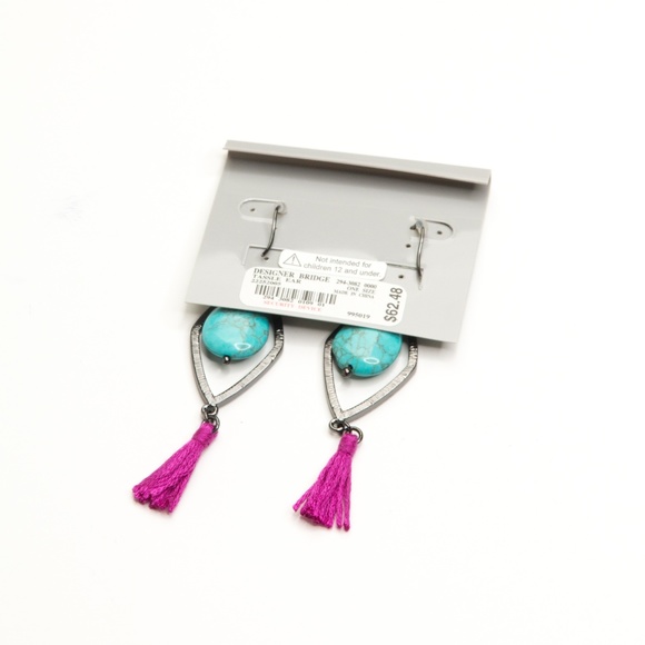 🌺 Zoe + Syd Turquoise Pink Tassel Drop Earrings - Picture 3 of 4